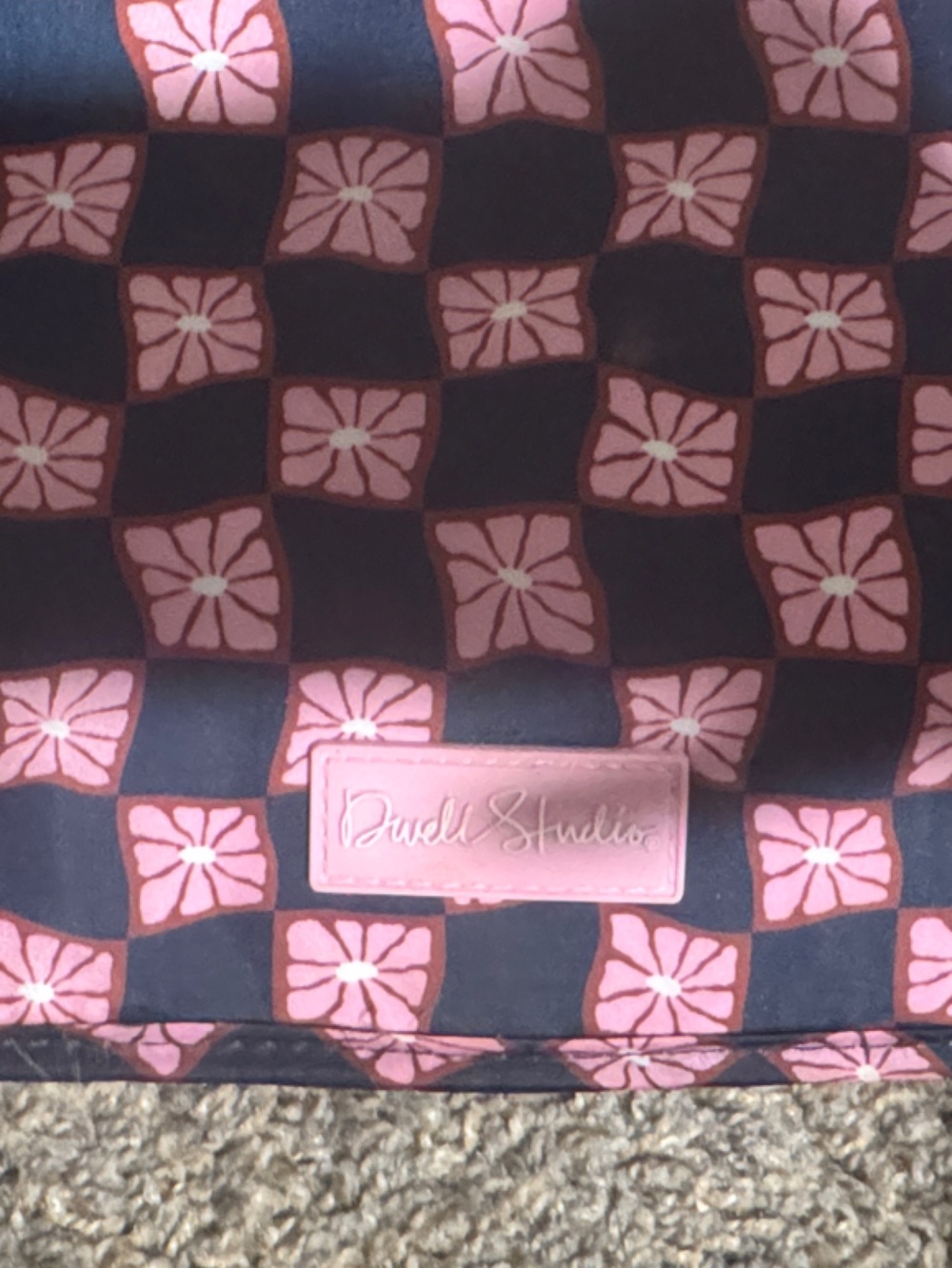 Navy & Pink Floral Checker Cosmetic Bag